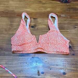 SHEIN Orange and White Printed V‑Neck Bikini Top